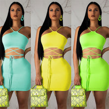 Load image into Gallery viewer, Womens Sexy Two Piece Set Party Club Summer Outfits for Women Neon Crop Top and Skirt Bodycon Short Dress 2 Piece Matching Sets