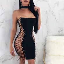 Load image into Gallery viewer, Black Strapless Sexy Bandage Dresses Women Summer Sleeveless Hollow Out Lace Up Party Bodycon Mini Dress Clubwear Vestidos