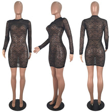 Load image into Gallery viewer, Women Summer Sexy Mini Party Dress Long Sleeve Leopard Print Bodycon Dress Bandage Sheer Mesh Black Club Lace Dress Vestidos