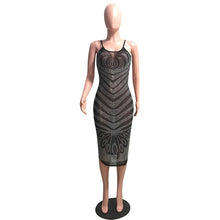 Load image into Gallery viewer, Women Sexy Dress Club Wear Black Sheer Mesh Dress Elegant Rhinestone Diamond Birghtday Outfits See Through Bodycon Party Dresses