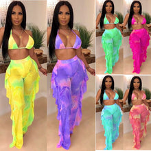 Load image into Gallery viewer, Beach Sexy Two Piece Set Women Summer Clothes Mesh Bikini Top Ruffles Long Pants Set Swimwear Matching 2 Piece Sets Club Outfits