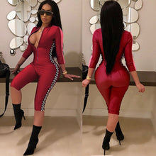 Load image into Gallery viewer, Summer Playsuits Shorts Casual One Piece Rompers Sexy V-Neck Front Zipper Plaid Print Bodycon Jumpsuit Fitness Bodysuit Catsuit