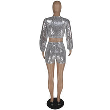 Load image into Gallery viewer, Sexy Party Club Sequin Two Piece Set Women 2 Piece Outfits Crop Top Shorts Set Festival Clothing Summer Matching Women Sets