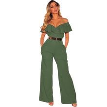 Load image into Gallery viewer, Summer Off Shoulder Formal Jumpsuits Rompers for Women Elegant Sexy Ruffles Loose Long Pants Overalls Ladies Wide Leg Jumpsuit