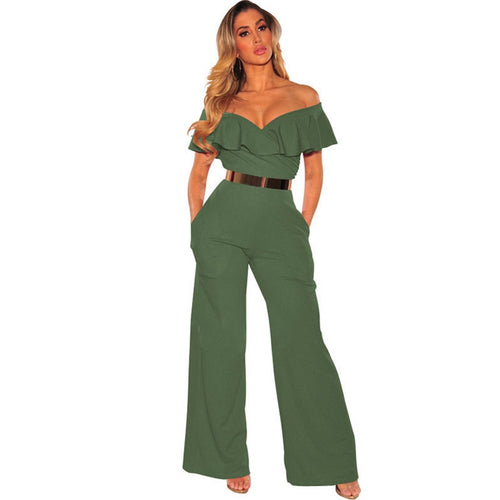 Summer Off Shoulder Formal Jumpsuits Rompers for Women Elegant Sexy Ruffles Loose Long Pants Overalls Ladies Wide Leg Jumpsuit