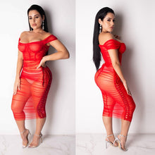 Load image into Gallery viewer, Black Sheer Mesh Sexy Bodycon Dresses Women Summer Lace Up Off Shoulder Ruched Dress Elegant Night Club Birthday Party Dress