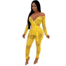 Load image into Gallery viewer, Sexy Off Shoulder Jumpsuit Women Print Long Sleeve Bodycon Bandage Jumpsuit Party Club Casual Long Rompers Women Jumpsuit Belt