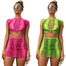 Load image into Gallery viewer, Snake Print Sexy Two Piece Set Women Festival Clothing Bodycon 2 Piece Crop Top and Skirt Set Summer Matching Sets Club Outfits