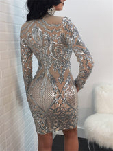 Load image into Gallery viewer, Long Sleeve Women Sequin Dress Autumn Winter Silver Sparkly Bodycon Dress Elegant Sexy Night Club Celebrity Glitter Party Dress