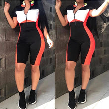 Load image into Gallery viewer, Summer Playsuits Shorts Casual Rompers Sexy V-Neck Front Zipper Striped Bodycon Jumpsuit Fitness Workout Bodysuit Catsuit