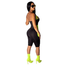 Load image into Gallery viewer, Neon Patchwork Sheer Mesh Sexy Bodycon Jumpsuit Shorts Romper Women Bandage Jumpsuit Summer Party Overalls Club Playsuit