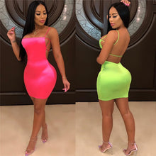 Load image into Gallery viewer, Women Sleeveless Sexy Summer Mini Dress Bandage Backless Bodycon Dress Neon Green Elegant Night Club Party Short Mini Dresses