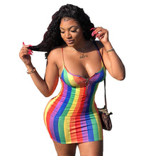 Load image into Gallery viewer, Sexy Summer Bandage Bodycon Mini Dress Women Sleeveless Spaghetti Strap Zipper Striped Clubwear Dress Beach Party Dresses Short