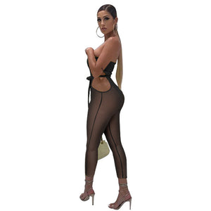 Sexy Strapless Backless Bodycon Bandage Jumpsuit Women Cut Out Skinny Ankle-length Pants Romper Party Club One Piece Overalls