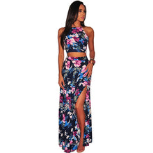 Load image into Gallery viewer, Floral Print 2 Piece Dress Women Summer Sexy Maxi Dresses Criss Cross Back Backless Long Sundress High Split Boho Beach Dress