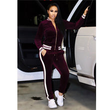 Load image into Gallery viewer, Velvet Tracksuit Women Two Piece Set Zipper Jacket Top and Pants Leisure Suit Sportswear Pink Sweat Suits