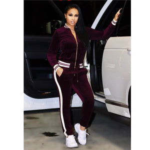 Velvet Tracksuit Women Two Piece Set Zipper Jacket Top and Pants Leisure Suit Sportswear Pink Sweat Suits