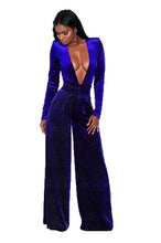 Load image into Gallery viewer, Women Velvet Jumpsuit Autumn Winter Sexy Deep V-Neck Glitter Long Sleeve Rompers Evening Loose Wide Leg Jumpsuit Female Overalls