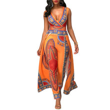 Load image into Gallery viewer, Dashiki Ethnic African Print Jumpsuit Sexy Romper Women V-neck Sleeveless Indie Folk Overalls Elegant Orange One Piece Jumpsuit