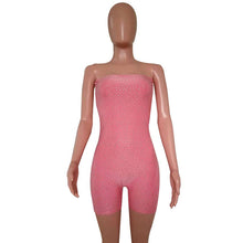 Load image into Gallery viewer, Sexy Rompers Womens Jumpsuit Party Clubwear Strapless Sparkly Rhinestone Bodysuit Pink Bodycon Bandage Jumpsuit Short Playsuit