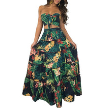 Load image into Gallery viewer, Sexy Strapless Sleeveless Beach Wear Two Piece Summer Dresses for Women Floral Print Boho Bow Long Maxi Dresses Ball Gown