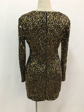 Load image into Gallery viewer, Long Sleeve Gold Sequin Dress Sexy V-Neck Sheath Beaded Sparkly Party Dresses Nightclub Christmas Vestidos