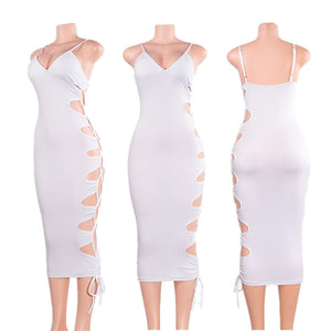 Sexy Celebrity Night Party Bodycon Bandage Dress Women Spaghetti Strap V-neck Side Hollow Out Lace Up Slim Backless Club Dresses