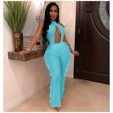 Load image into Gallery viewer, Summer Women Sexy Jumpsuit Romper Sleeveless Halter Ruffle Sheer Mesh Bodycon Jumpsuit Backless Sexy Beach Jumpsuit Overalls