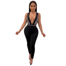 Load image into Gallery viewer, Black Sexy Bodycon Jumpsuits for Women Summer Sleeveless Rhinestone Club Party Skinny Rompers Womens Jumpsuit Female Overalls