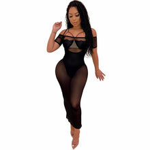 Load image into Gallery viewer, Women Black Sheer Mesh Dress Sexy Night Club Dresses Off the Shoulder See Through Ankle-length Long Party Exotic Dresses Female