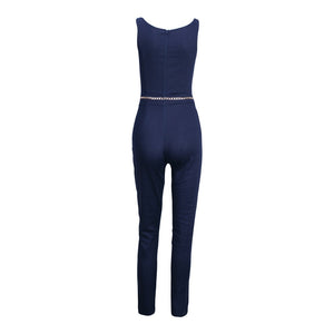 Women Elegant Denim Jumpsuit Pants with Belt Pockets Off Shoulder Sleeveless Sexy Straps Bodycon Jeans Jumpsuit Overall Catsuit