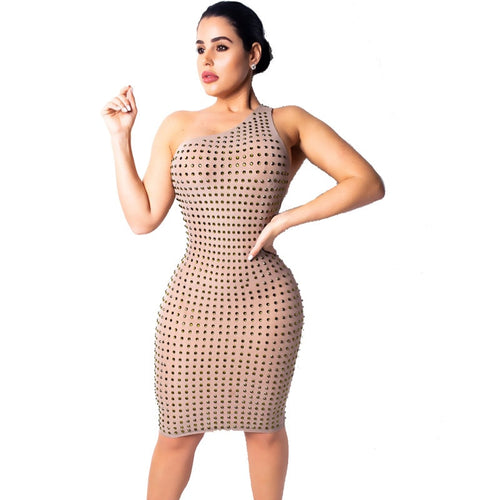 Backless Sexy Bandage Bodycon Dress Women Rhinestone Outfits Embellished Midi Dress One Shoulder Cut Out Elegant Party Dresses