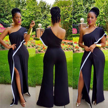 Load image into Gallery viewer, One Shoulder Black Wide Leg Jumpsuit Women Summer Loose High Split Long Pants Romper Ladies Elegant Evening Jumpsuits Outfits