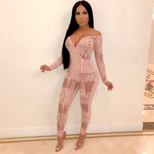 Load image into Gallery viewer, Sexy Off Shoulder Jumpsuit Women Print Long Sleeve Bodycon Bandage Jumpsuit Party Club Casual Long Rompers Women Jumpsuit Belt