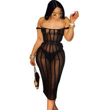 Load image into Gallery viewer, Sexy Off The Shoulder Bodycon Dresses Women Summer Black Transparent Mesh See Through Dress Fashion Elegant Club Party Dress