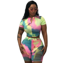 Load image into Gallery viewer, Casual Two Piece Set Short Tracksuit Women Summer Clothes Crop Tops Biker Shorts Set Tie Dye Bodycon 2 Piece Outfit Matching Set