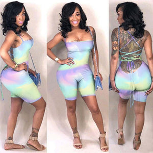 Sexy Bodycon One Piece Jumpsuit Shorts Playsuit New Women Colorful Tie Dye Fitness Romper Skinny Backless Summer Beach Bodysuits