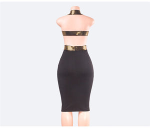 Hollow Out Summer Sexy Club Bodycon Dress Women Black Backless Halter Elegant Midi Party Dress Celebrity Bandage Dresses