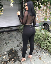 Load image into Gallery viewer, Black Long Sleeve Sexy Bodycon Jumpsuit Women Mesh Patchwork Bandage Jumpsuit Party Plus Size Overalls Club Skinny Romper Female