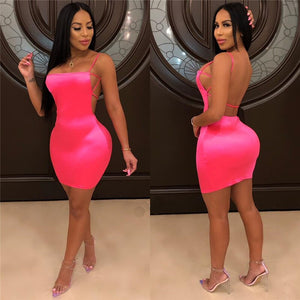 Women Sleeveless Sexy Summer Mini Dress Bandage Backless Bodycon Dress Neon Green Elegant Night Club Party Short Mini Dresses