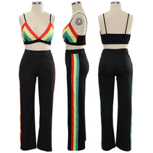 Load image into Gallery viewer, Women Beach Summer Two Piece Set Sexy V- Neck Spaghetti Strap Striped Crop Top and Wide Leg Pants Suit Club Wear 2 Piece Outfits