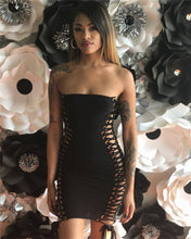 Load image into Gallery viewer, Black Strapless Sexy Bandage Dresses Women Summer Sleeveless Hollow Out Lace Up Party Bodycon Mini Dress Clubwear Vestidos