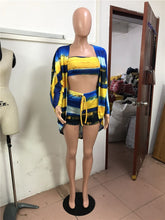 Load image into Gallery viewer, Summer 3 Piece Suit Women Beach Set Sexy Strapless Crop Top Shorts Contrast Color Cardigan Sets Boho Beachwear 3 Piece Outfit