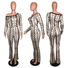 Load image into Gallery viewer, Snake Print Off Shoulder Jumpsuit Women Autumn Long Sleeve Sexy Bodysuit Plus Size Wide Leg Long Pants Rompers Womens Jumpsuit