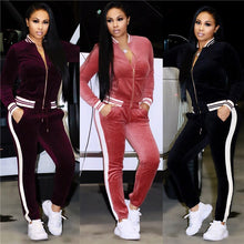 Load image into Gallery viewer, Velvet Tracksuit Women Two Piece Set Zipper Jacket Top and Pants Leisure Suit Sportswear Pink Sweat Suits