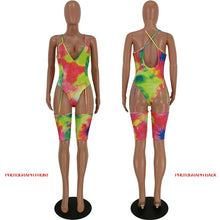 Load image into Gallery viewer, Sexy Summer Beach Jumpsuit Romper Women Short Playsuit Tie Dye Print High Cut Bodysuit Clubwear Summer Clothes Women Overalls