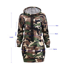 Load image into Gallery viewer, Camouflage Hooded Sweatshirt Dress Women Long Sleeve Short Dress Pullover Pockets Front Casual Day Dresses Ladyes T Shirt Dress