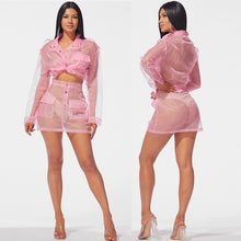 Load image into Gallery viewer, Sexy Two Piece Skirt Set Women Festival Clothing Sheer Mesh Crop Top and High Waist Skirts Set Autumn Women Matching Sets Outfit