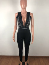 Load image into Gallery viewer, Black Sexy Bodycon Jumpsuits for Women Summer Sleeveless Rhinestone Club Party Skinny Rompers Womens Jumpsuit Female Overalls