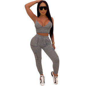 Women Casual Two Piece Set Top and Pants Tracksuit Sport Fitness Activewear Jogger Pants Set Summer Bodycon 2 Piece Set Outfits